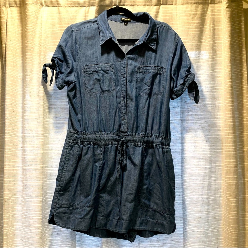 Express Medium Tone Denim Romper-size Large